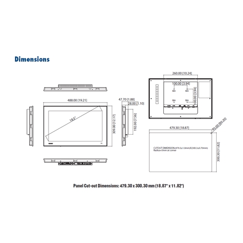 FPM-7181W-P3AE - Advantech 18.5 Inch Industrial Monitor with PCT